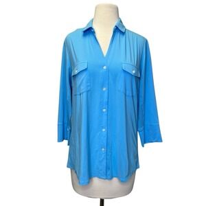 J McLaughlin Brynn Top Aqua‎ Blue XL Excellent Condition Knit Jersey Collar